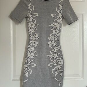 French Connection Gray and White Floral Mini Dress